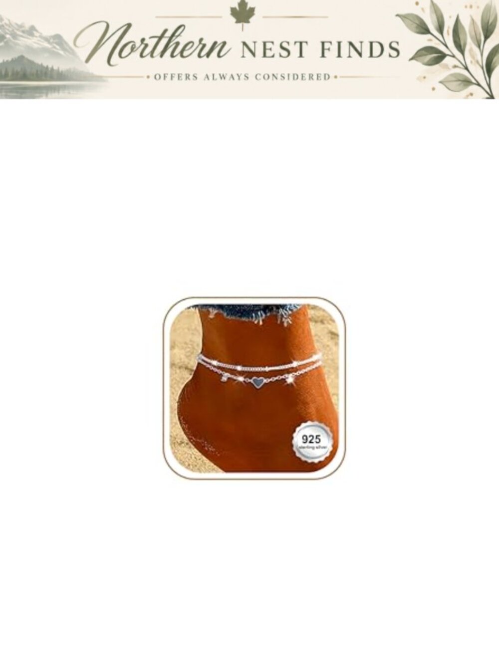 Sterling Silver Plated Heart Charm Anklet Set CZ Layered Chain